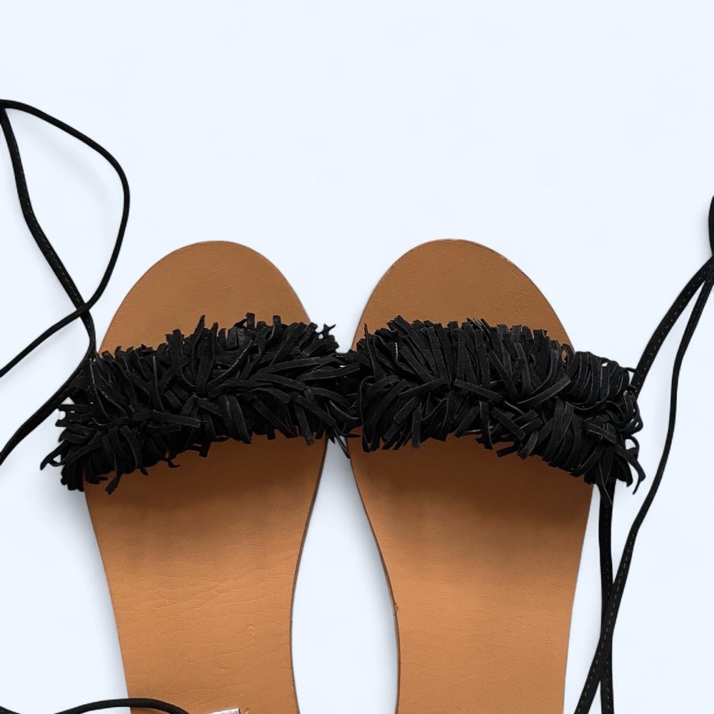 Steve Madden Sweety black suede fringe lace up sandals Size US 7.5 - Picture 5 of 6